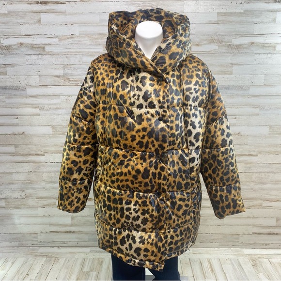 Zara Puffer Cheetah Animal Print Hooded Water Resistant Oversized Jacket Coat XS - Picture 3 of 17